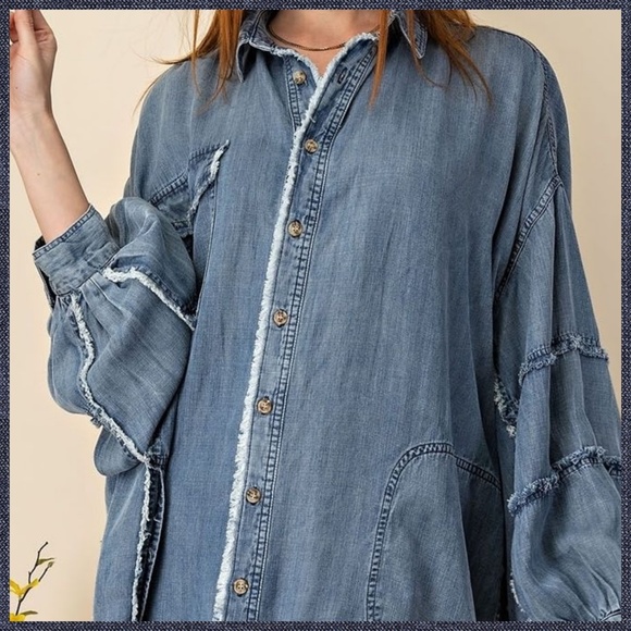 EASEL Ultra Oversized Shirt Dress-Distressed & Unique Details, Statement Sleeves - Picture 7 of 16